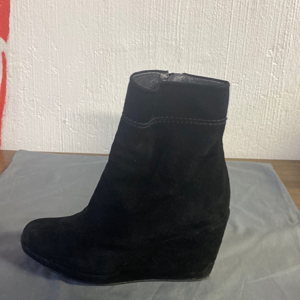 Black suede wedge booties